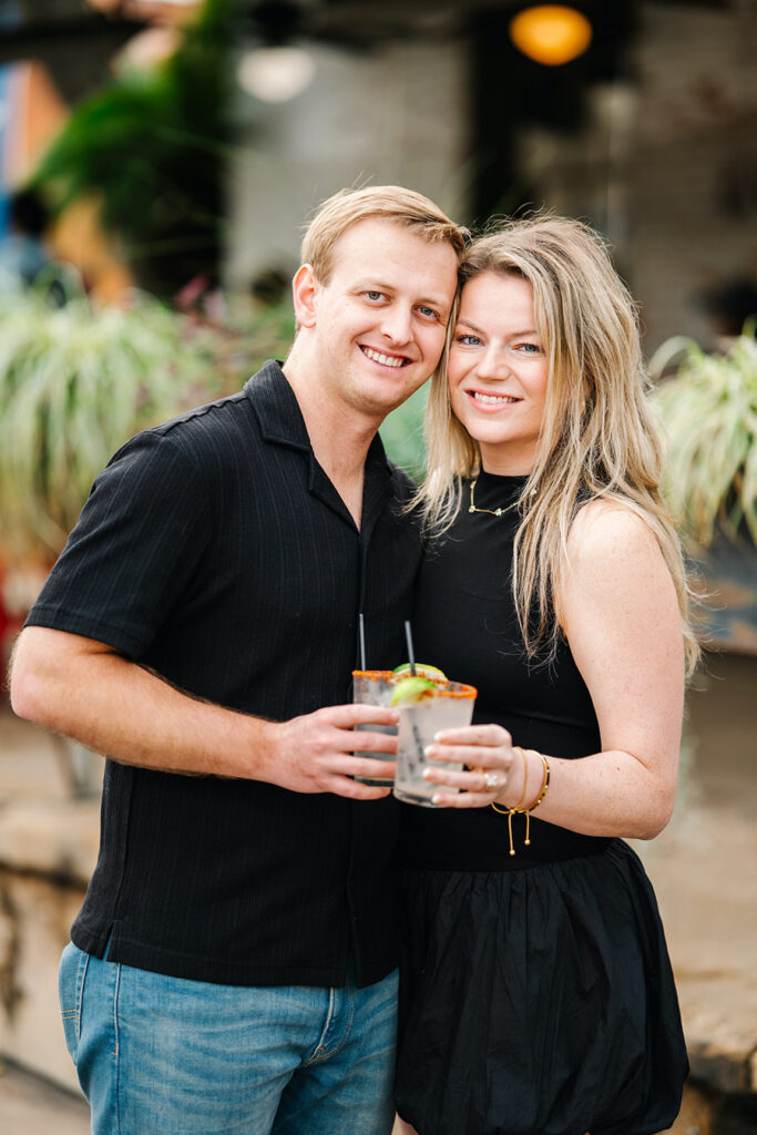 engagement session on the iconic south congress on film bride and groom walking