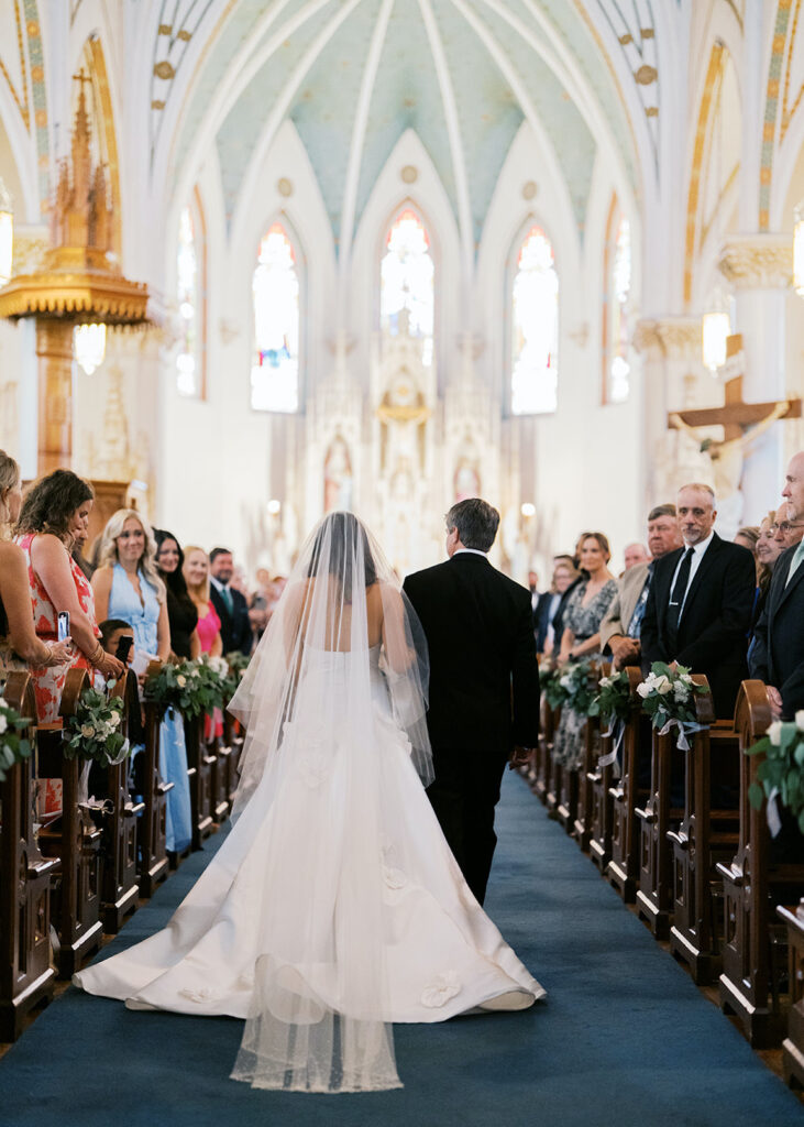 Texas Hill Country wedding bride walking down the aisle at the ceremony