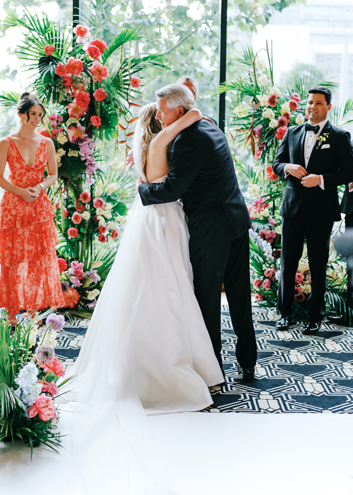 lush floral ceremony for a wedding at the austin proper
