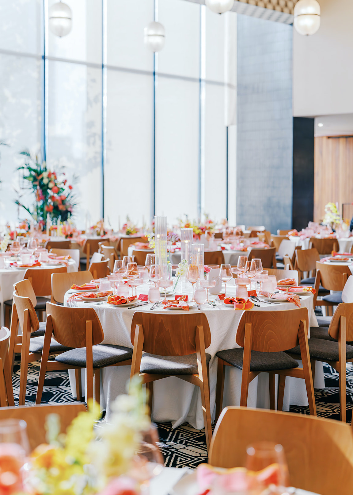 lush vibrant flowers for a wedding at the austin proper reception details