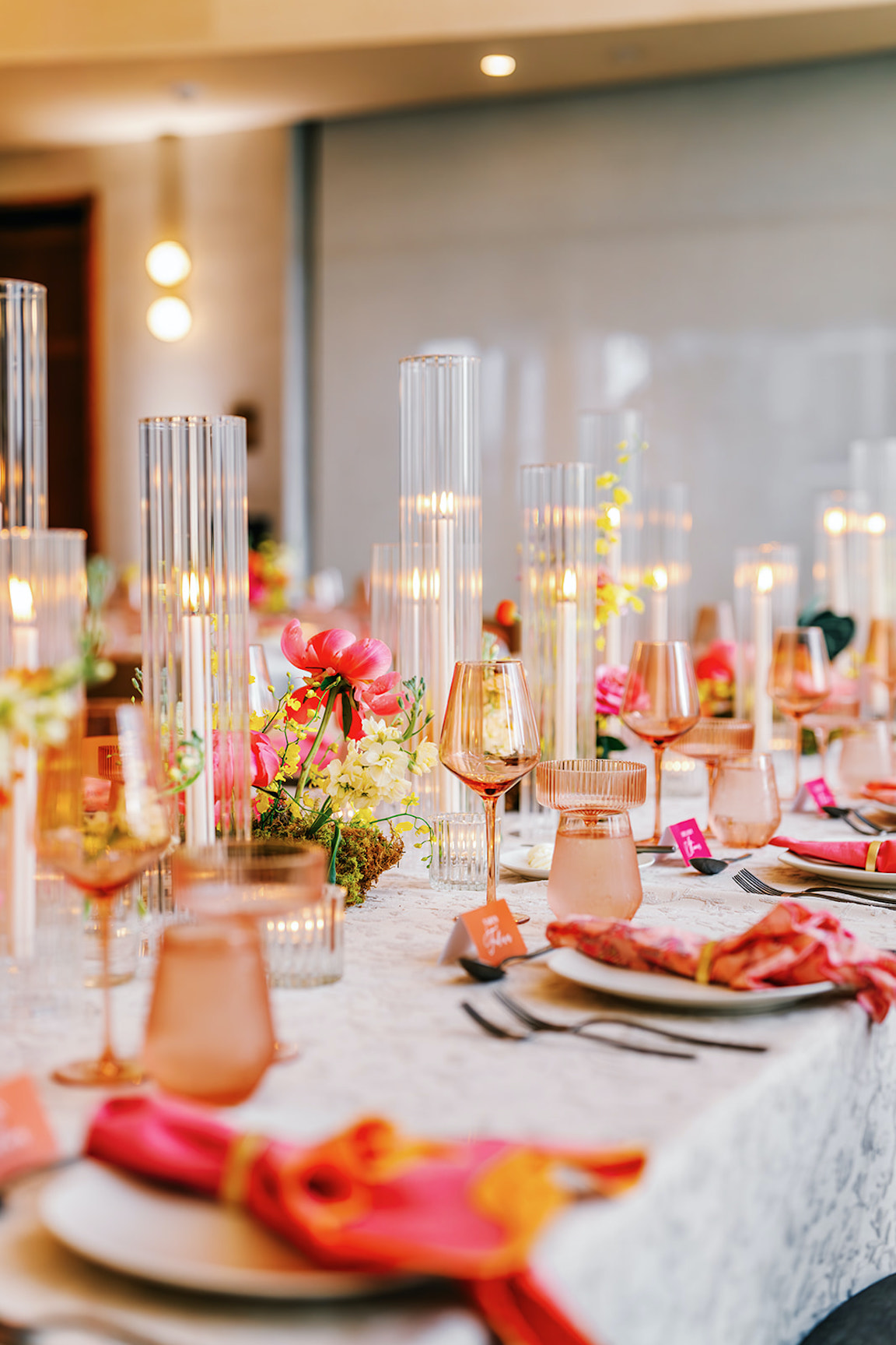 lush vibrant flowers for a wedding at the austin proper reception details