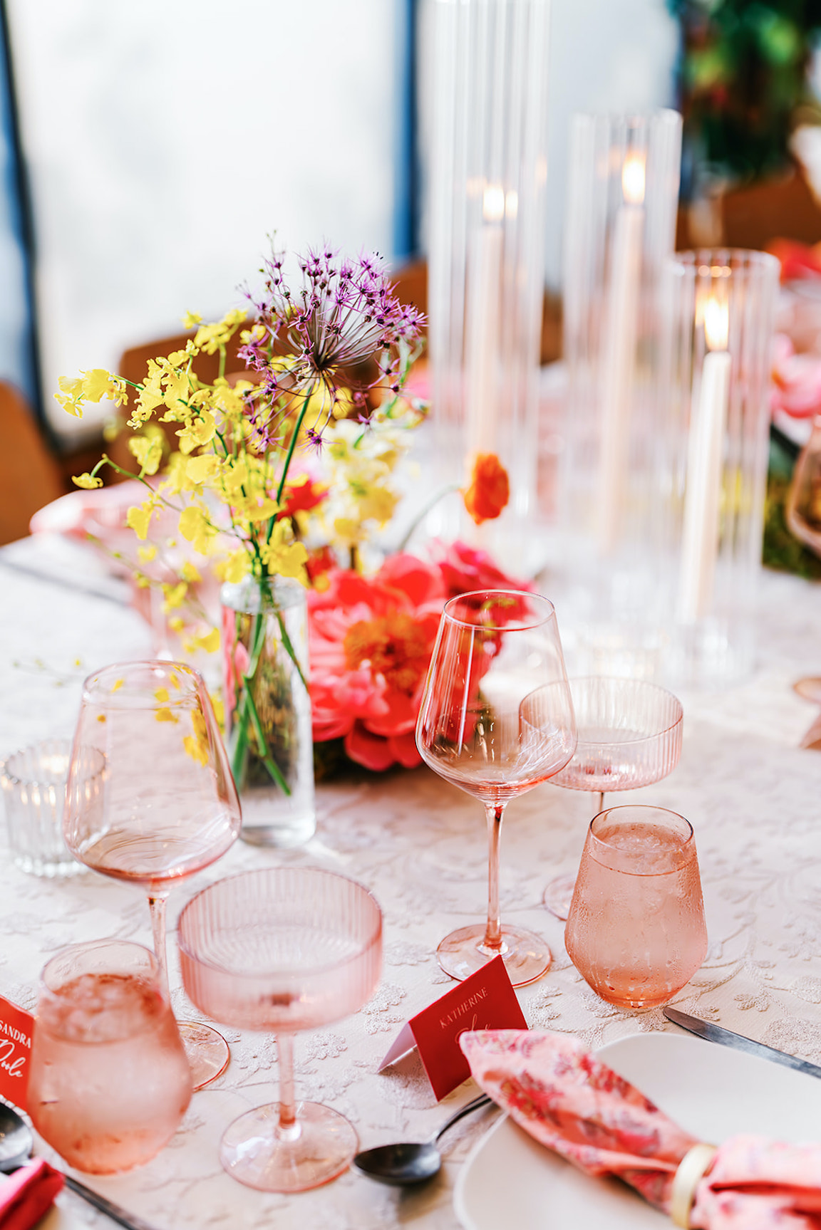 lush vibrant flowers for a wedding at the austin proper reception details