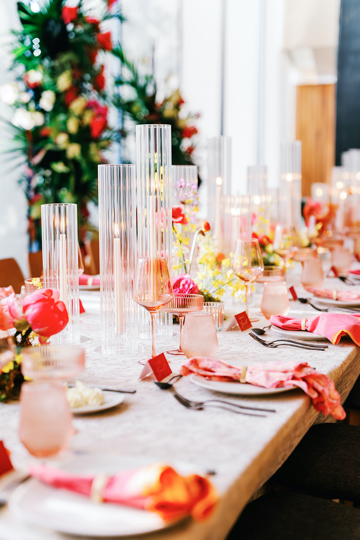 lush vibrant flowers for a wedding at the austin proper reception details