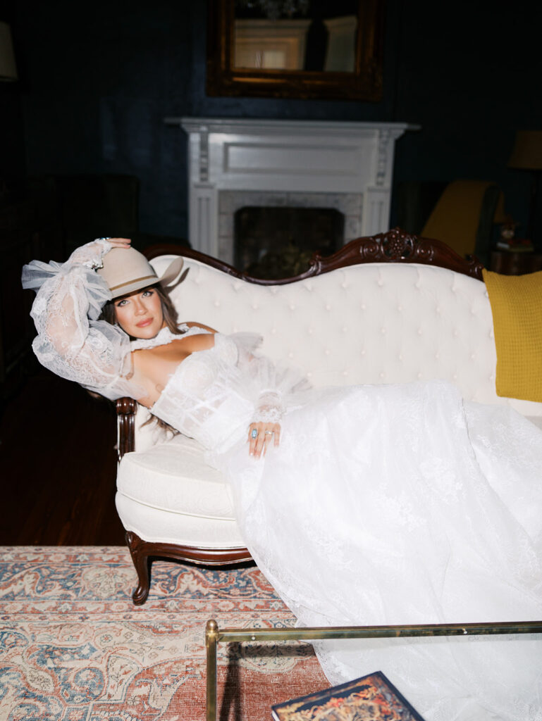 Bride and groom at The Adelphia wedding editorial in Lampasas, TX, surrounded by romantic florals and southern charm