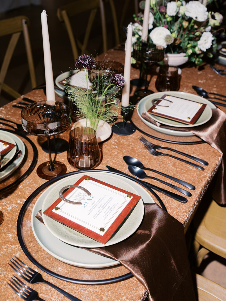 romantic southern wedding tablescape at The Adelphia with lush florals, soft candlelight, and elegant rentals styled by Simply Bliss Events.