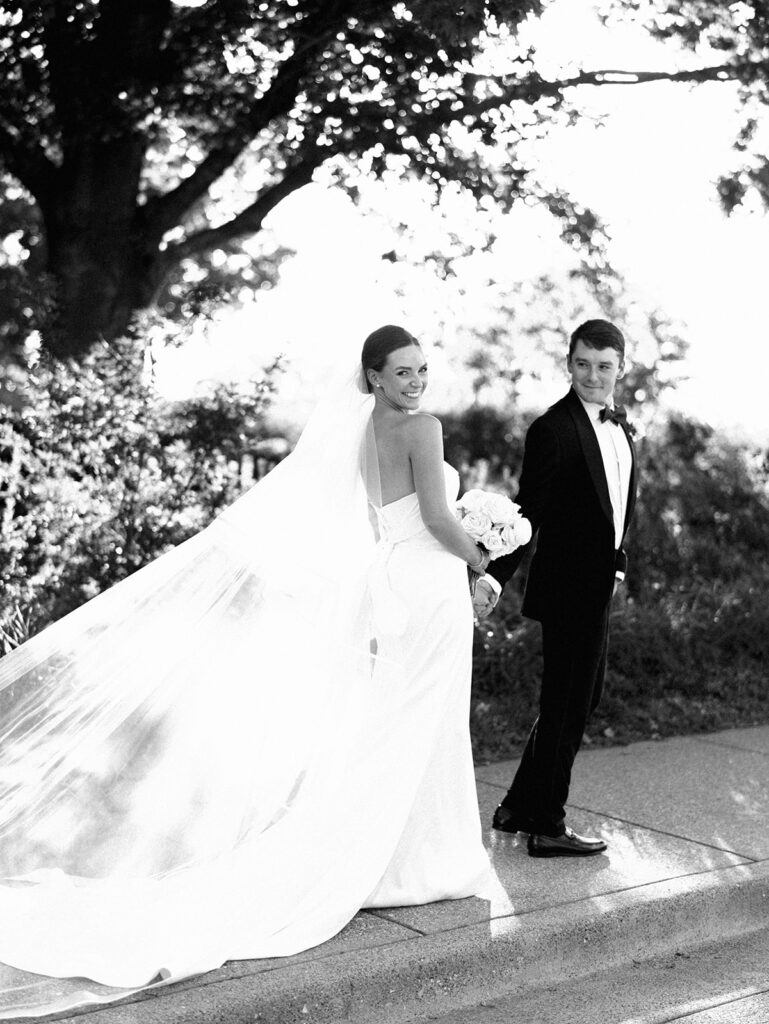Bride and groom portraits in golden hour light during elegant Texas wedding photography