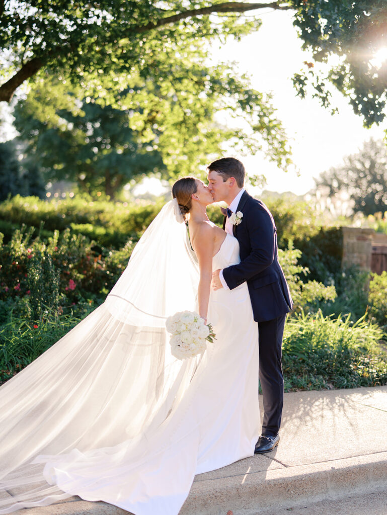 Bride and groom portraits in golden hour light during elegant Texas wedding photography