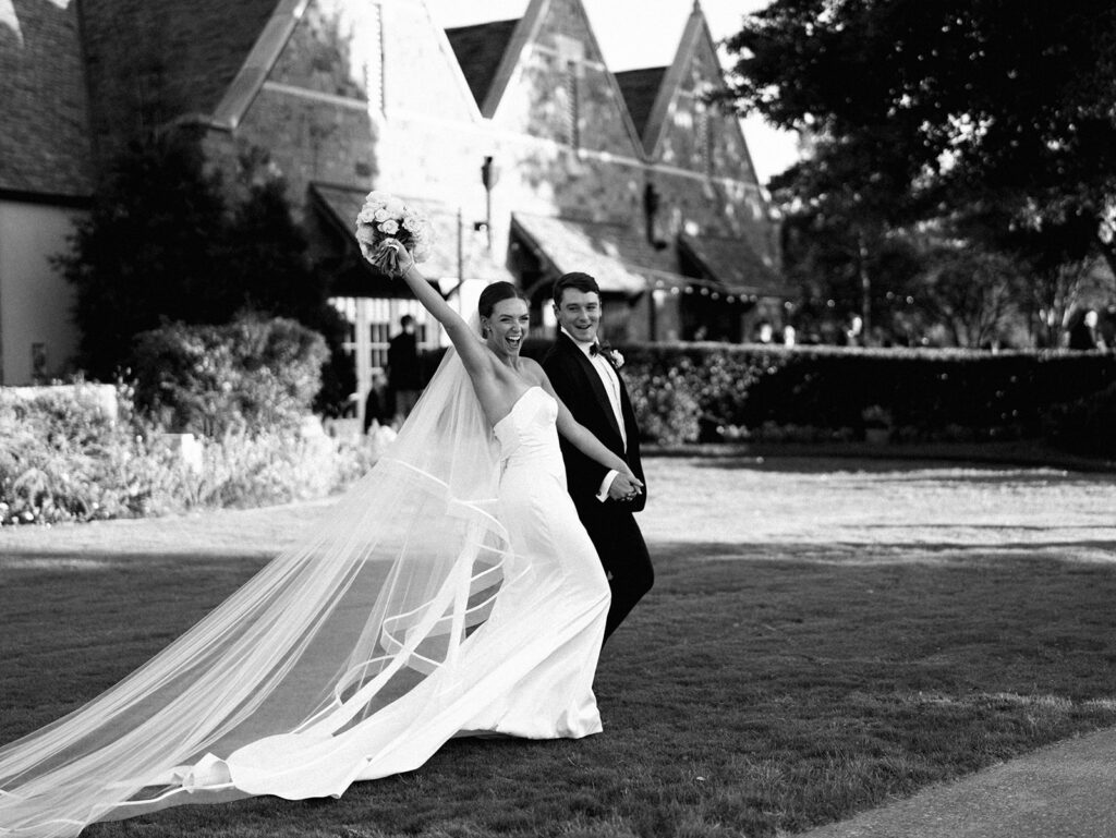 Bride and groom portraits in golden hour light during elegant Texas wedding photography