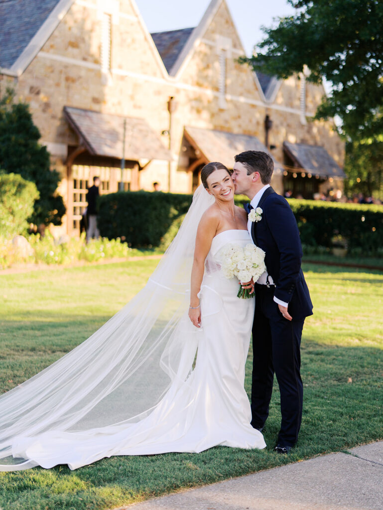 Bride and groom portraits in golden hour light during elegant Texas wedding photography