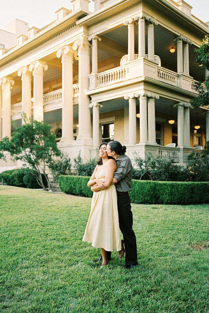 Engagement photography with classic Austin architecture at Hotel Ella