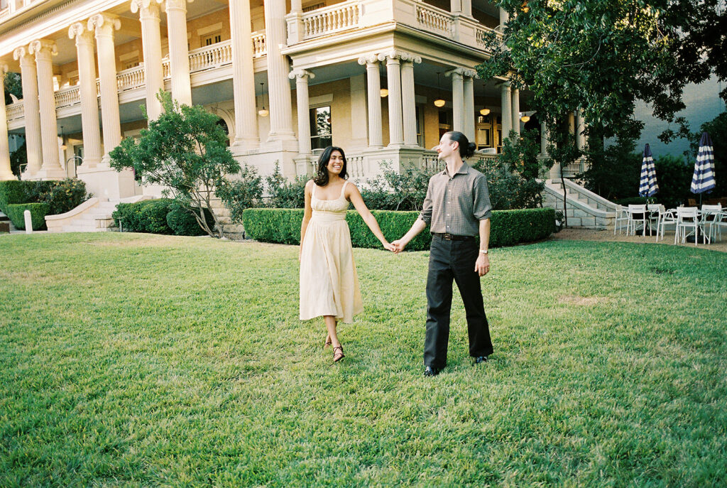 Engagement photography with classic Austin architecture at Hotel Ella