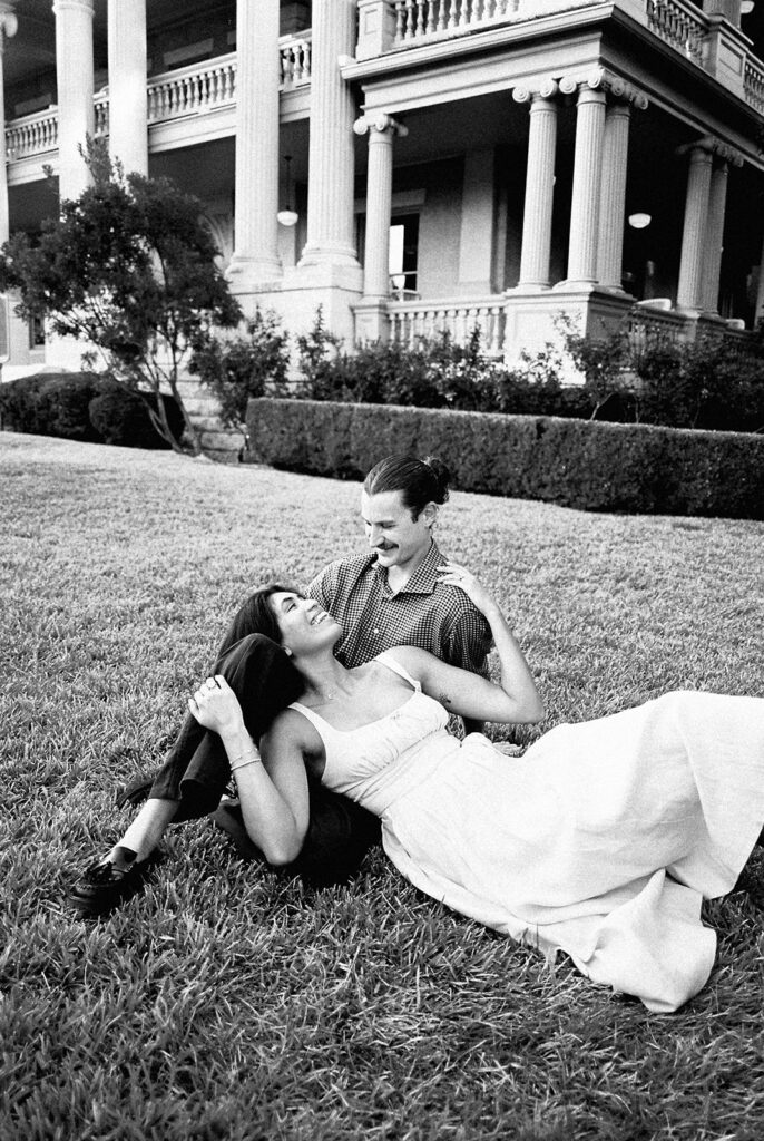 Engagement photography with classic Austin architecture at Hotel Ella