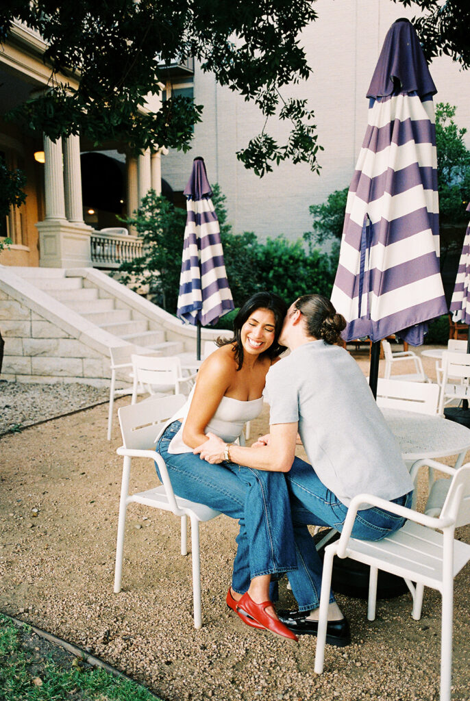 Joyful film-inspired engagement photos at Hotel Ella in downtown Austin