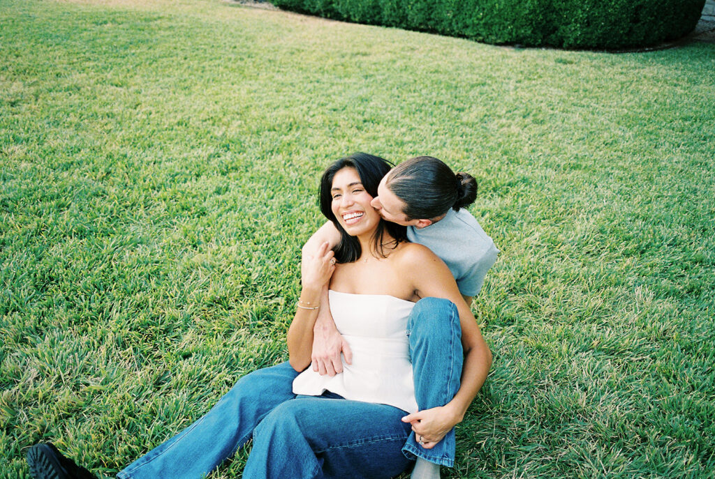 Joyful film-inspired engagement photos at Hotel Ella in downtown Austin
