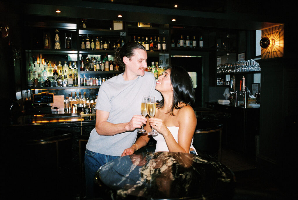 Candid engagement photos at Hotel Ella with joyful couple in Austin Texas