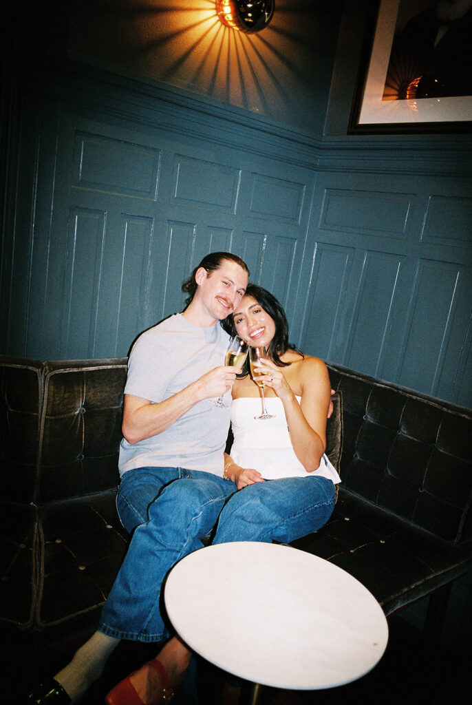 Candid engagement photos at Hotel Ella with joyful couple in Austin Texas