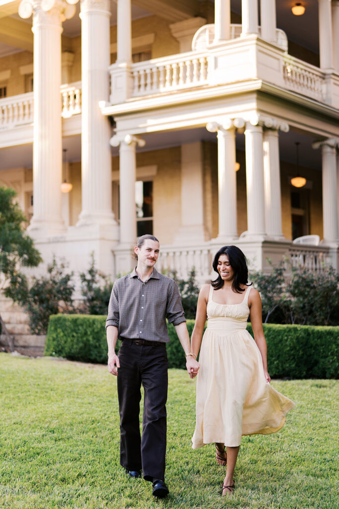 Engagement photography with classic Austin architecture at Hotel Ella