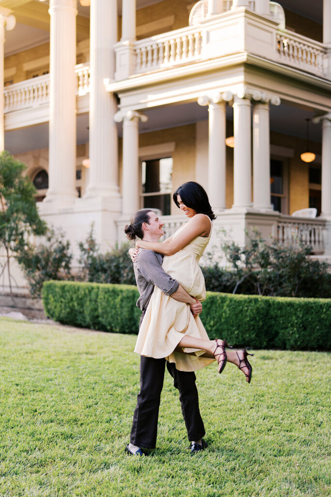 Engagement photography with classic Austin architecture at Hotel Ella