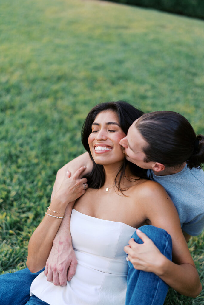 Joyful film-inspired engagement photos at Hotel Ella in downtown Austin