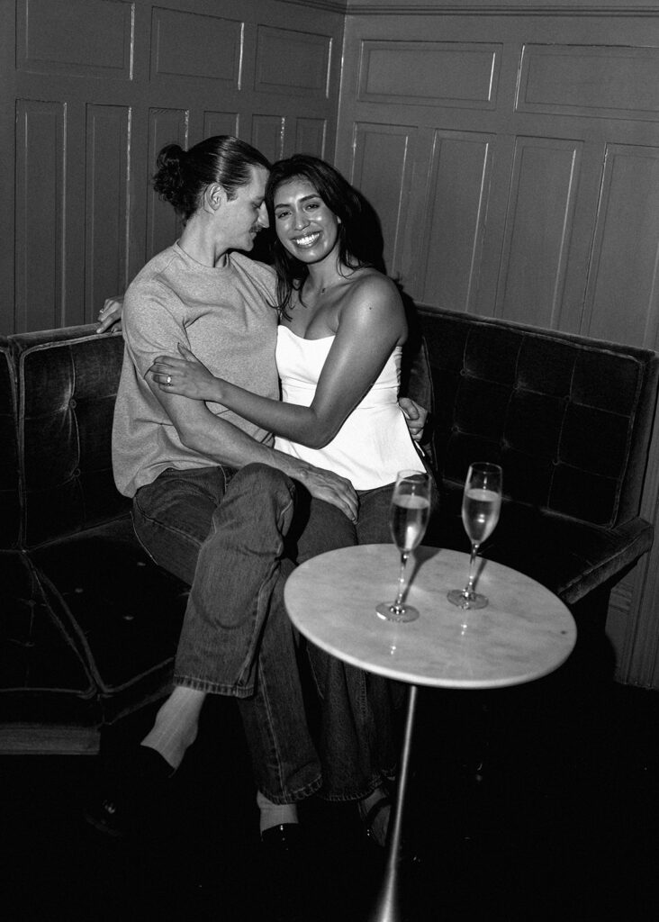 Candid engagement photos at Hotel Ella with joyful couple in Austin Texas