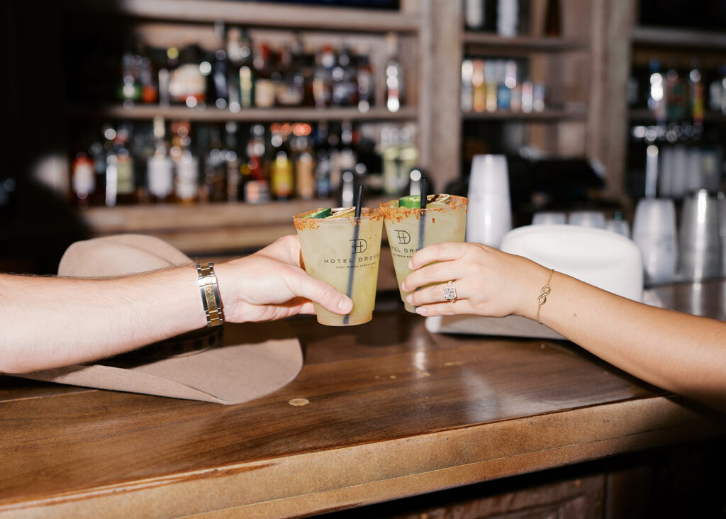 Engagement session at Hotel Drover with film and digital photography mix