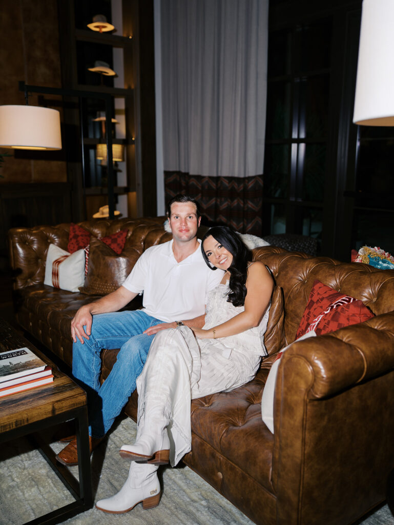 Playful couple laughing together during Fort Worth engagement photos