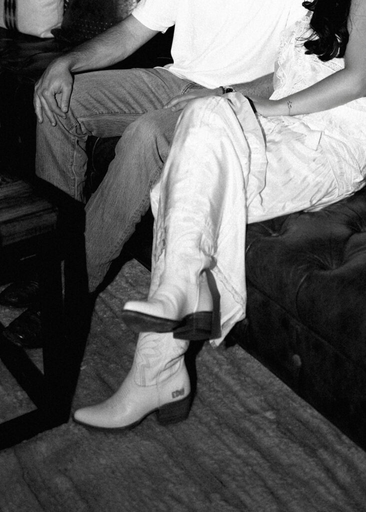 Playful couple laughing together during Fort Worth engagement photos