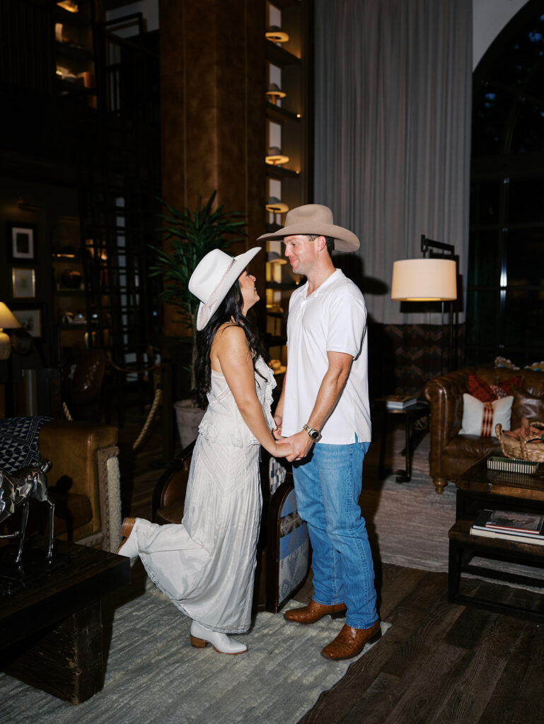 Engagement session at Hotel Drover with film and digital photography mix