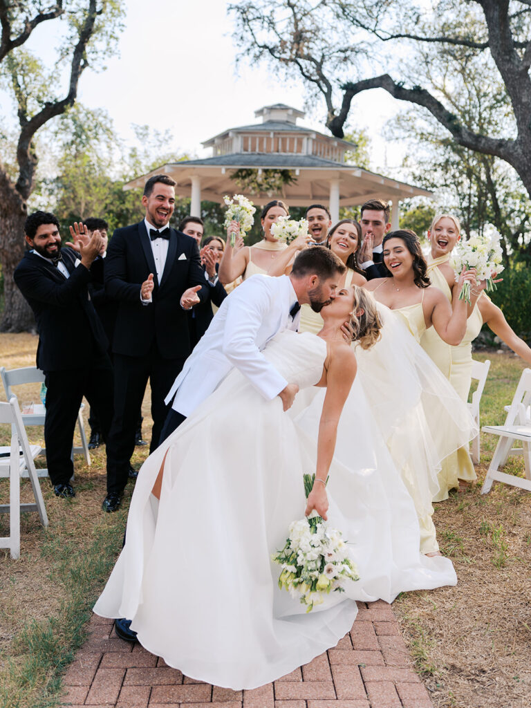 Whimsical yellow wedding photography at Austin garden venue