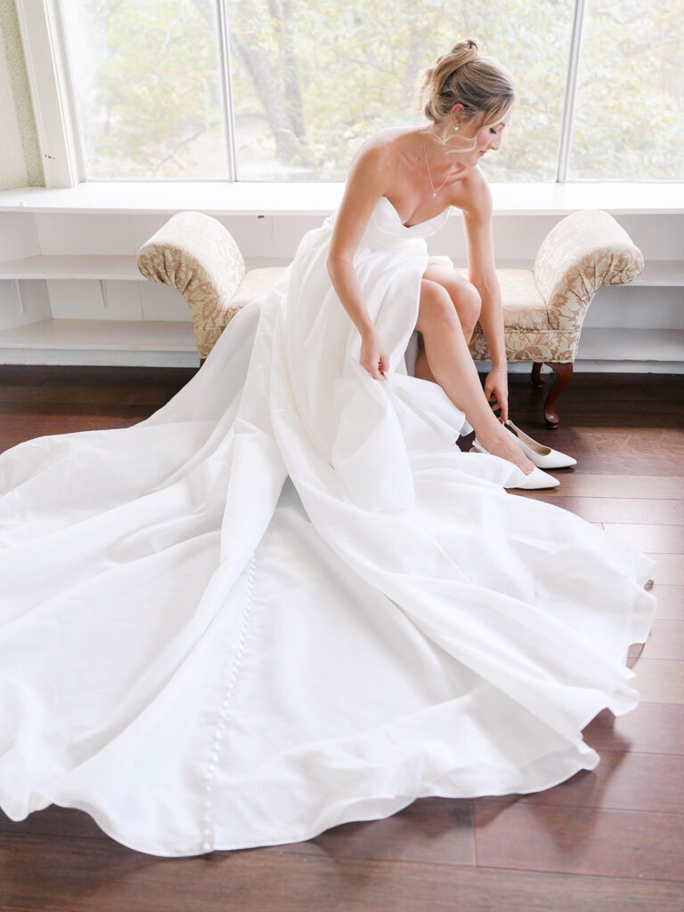 Bride getting ready on wedding morning at The Winfield Inn