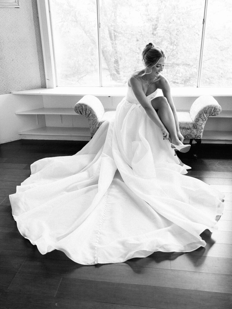 Bride getting ready on wedding morning at The Winfield Inn