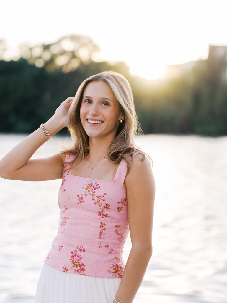 Austin Senior photos at golden hour on film at the four seasons austin