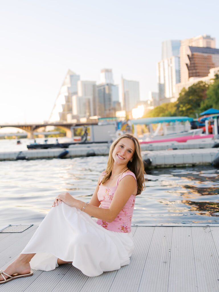 Austin Senior photos at golden hour on film at the four seasons austin