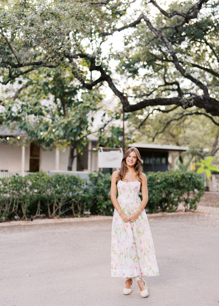 Editorial-inspired Austin senior photo at Mattie’s captured on 35mm film