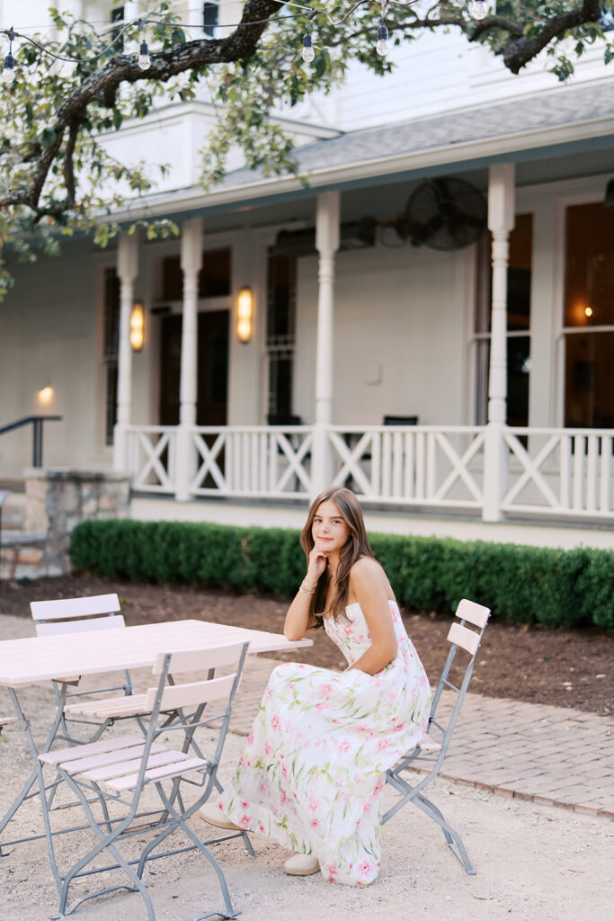 Editorial-inspired Austin senior photo at Mattie’s captured on 35mm film