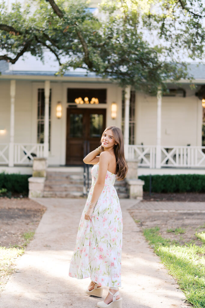 Editorial-inspired Austin senior photo at Mattie’s captured on 35mm film