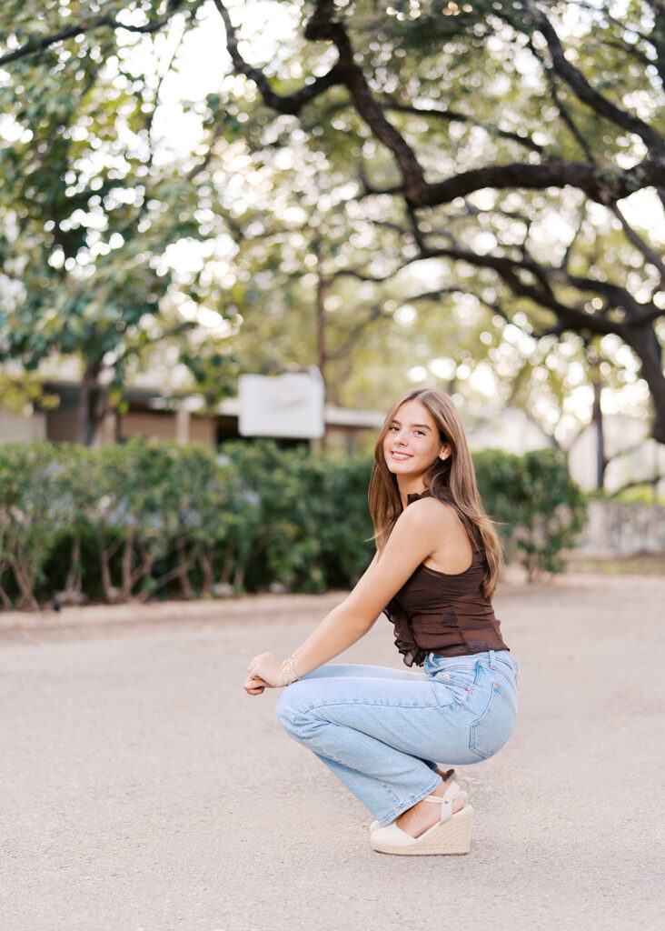 Editorial-inspired Austin senior photo at Mattie’s captured on 35mm film