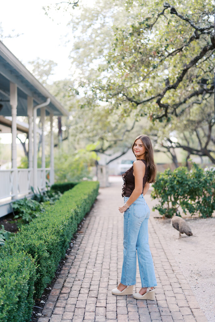 Editorial-inspired Austin senior photo at Mattie’s captured on 35mm film