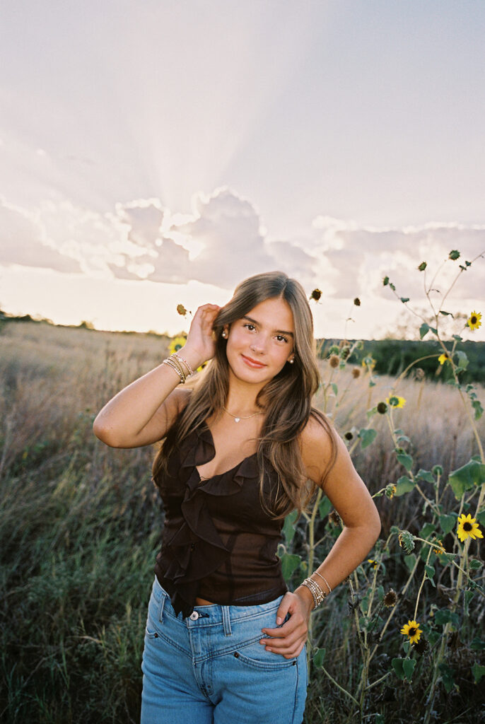 Sunset film portrait of Julep at Commons Ford during her senior photography session in Austin TX