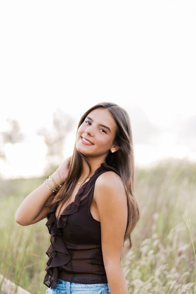 Sunset film portrait of Julep at Commons Ford during her senior photography session in Austin TX