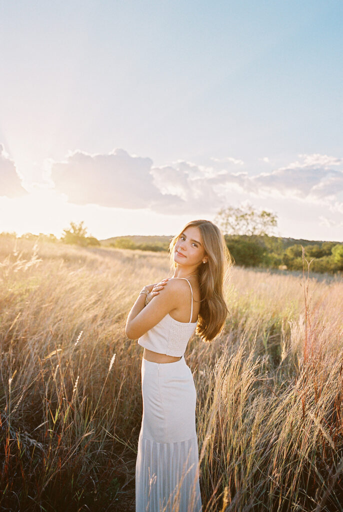 Sunset film portrait of Julep at Commons Ford during her senior photography session in Austin TX