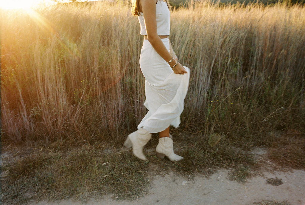 Sunset film portrait of Julep at Commons Ford during her senior photography session in Austin TX