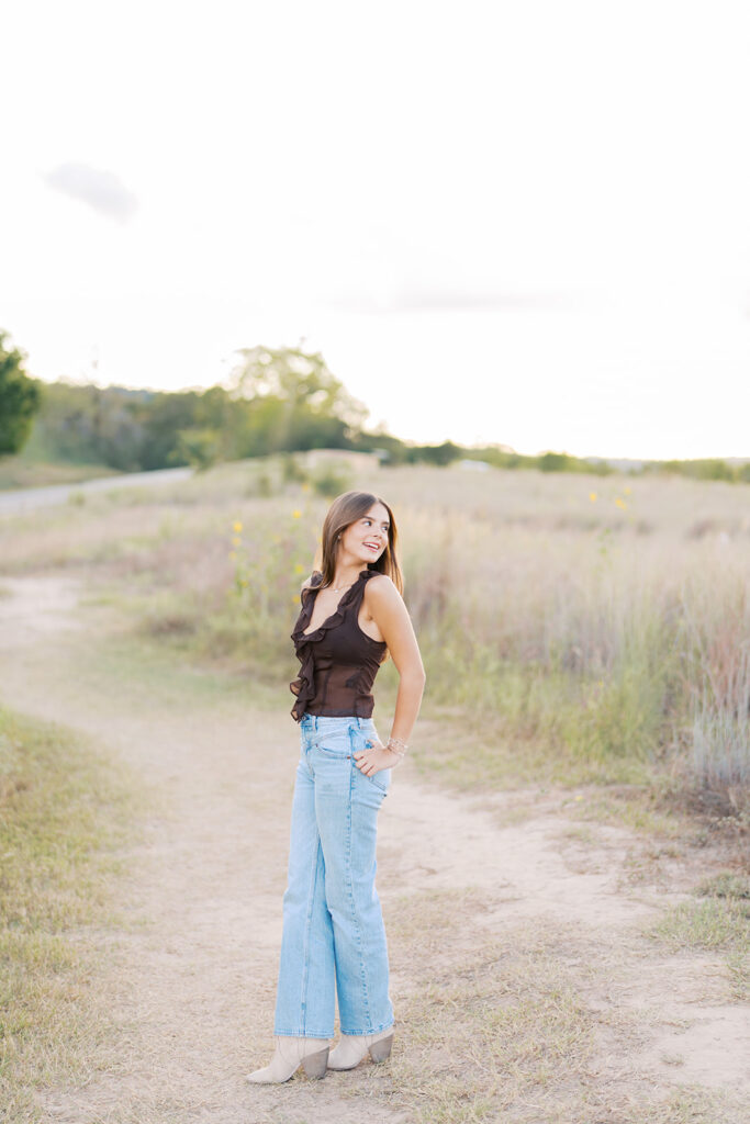 Sunset film portrait of Julep at Commons Ford during her senior photography session in Austin TX
