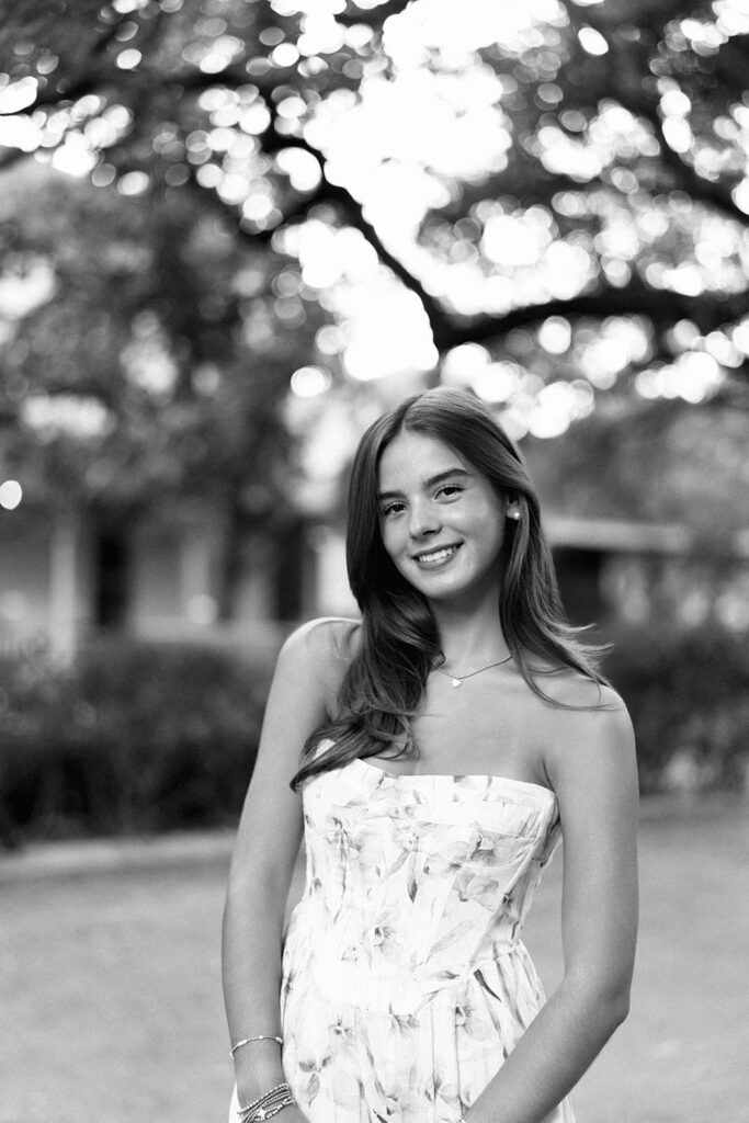 Editorial-inspired Austin senior photo at Mattie’s captured on 35mm film