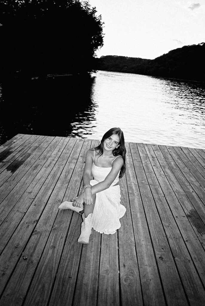 Sunset film portrait of Julep at Commons Ford during her senior photography session in Austin TX