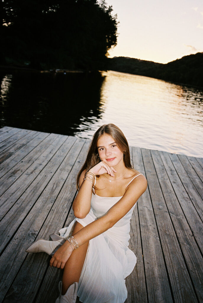 Sunset film portrait of Julep at Commons Ford during her senior photography session in Austin TX