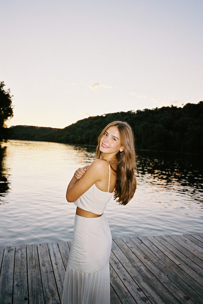 Sunset film portrait of Julep at Commons Ford during her senior photography session in Austin TX