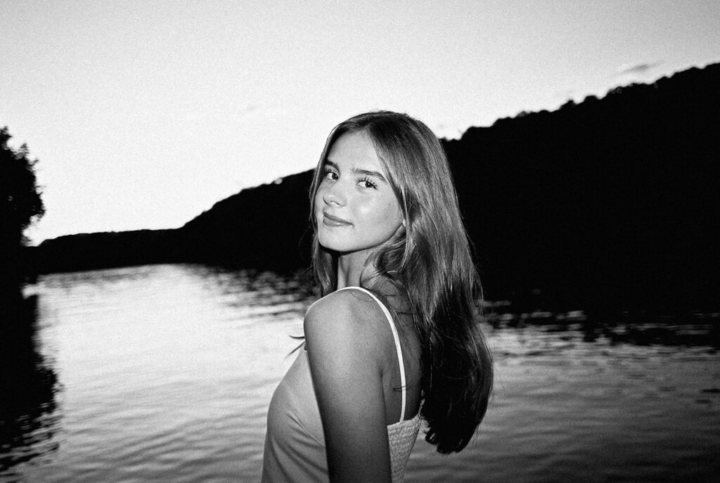 Sunset film portrait of Julep at Commons Ford during her senior photography session in Austin TX