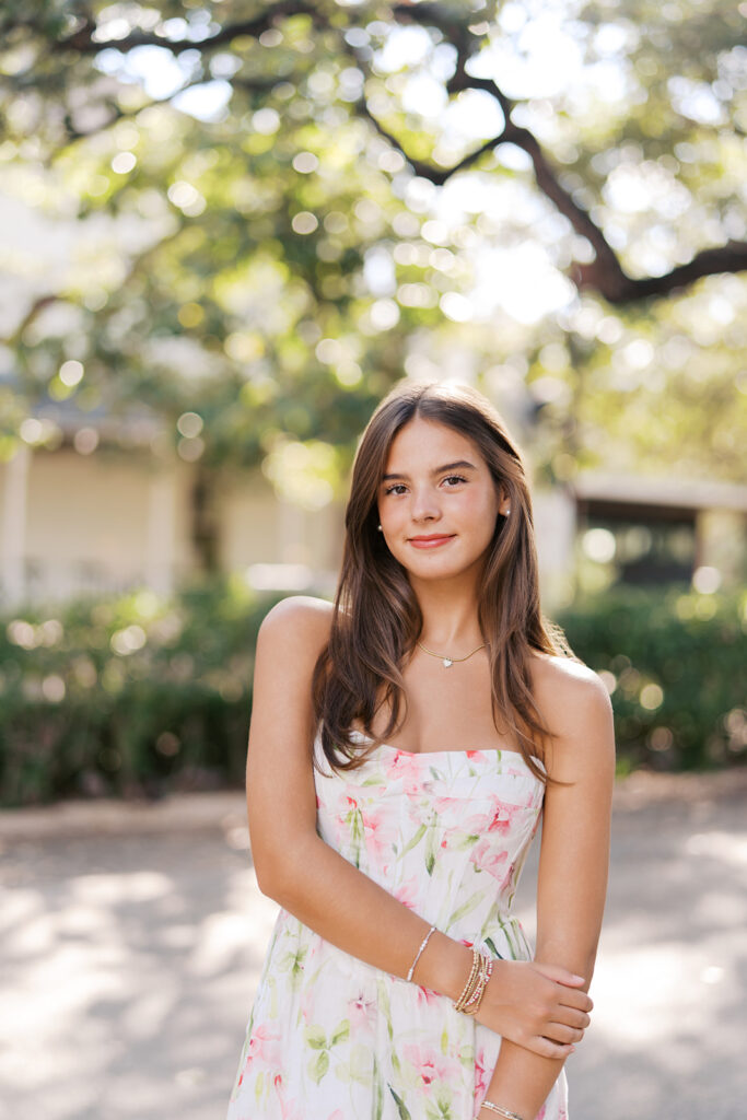 Editorial-inspired Austin senior photo at Mattie’s captured on 35mm film