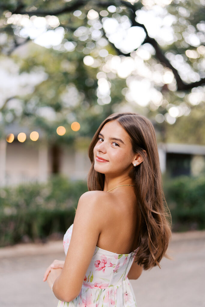 Editorial-inspired Austin senior photo at Mattie’s captured on 35mm film